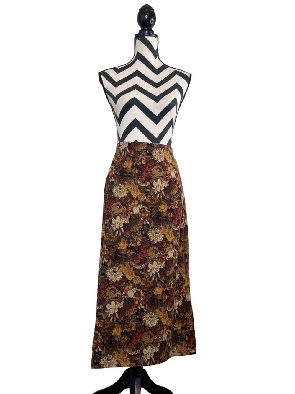 Vintage Whimsigoth 90's Fair Grunge Dark Floral Suede Midi Skirt Sz 16P